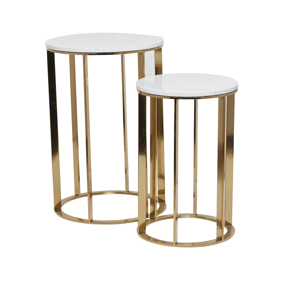 Metal Side End Accent Table End Table with Marble Top, Set of 2 Side Table 24", 20"H, Gold