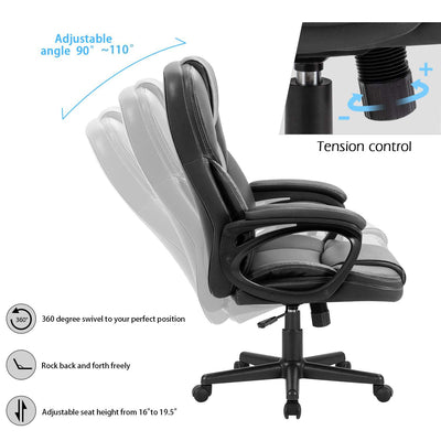 Office Executive Chair High Back Adjustable Managerial Home Desk Chair, Swivel Computer PU Leather Chair with Lumbar Support (1, Black)