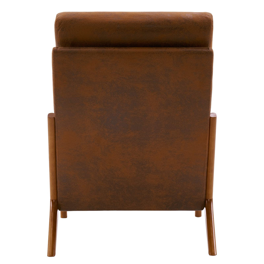 High Back Microfiber Rustic Mid Century Modern Accent Chair, Soild Wood Padding Lounge Armchairs Side Sitting Chairs for Living Room, Bedroom, Guest Room
