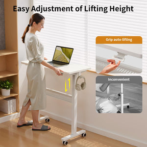 Mobile Walking Pad Desk with Wheels, Pneumatic Small Rolling Standing Desk Riser Height Adjustable (28-43.7