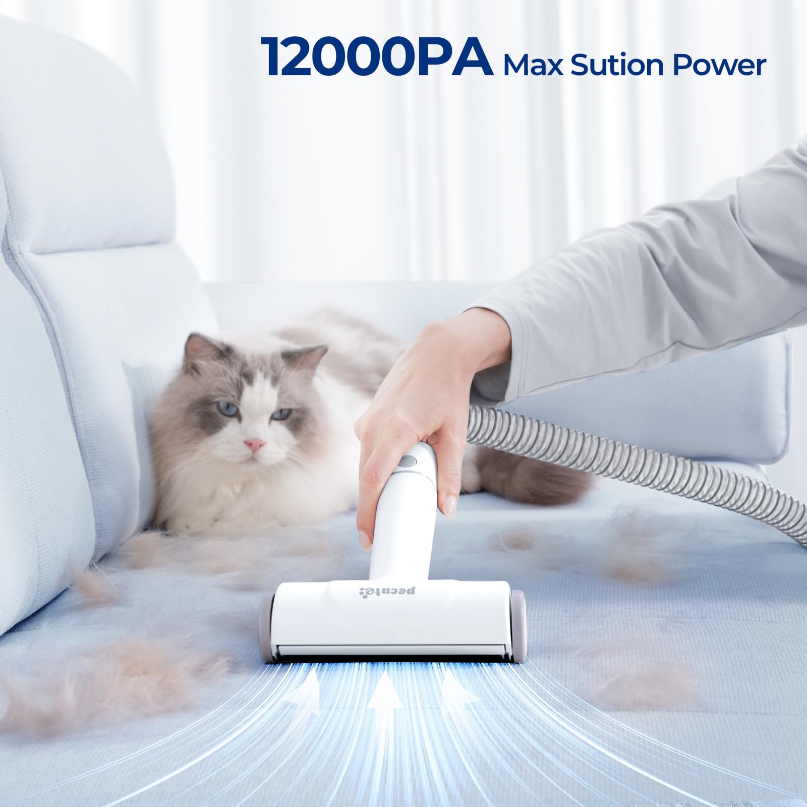 Dog Grooming Vacuum, 4-in-1 Pet Grooming Kit with Clipper, Brush, 12000Pa Dog Vacuum for Shedding with 1.5L Dust Cup, Storage Pocket, Low Noise Pet Vacuum for Dog & Cat, Home Grooming