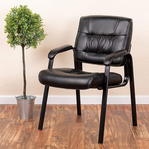 Haeger LeatherSoft Tufted Executive Reception Chair with Padded Armrests, Upholstered Side Chair for Living Room or Office, Black