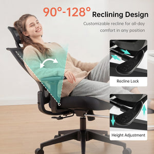 Foldable Office Chair with Foot Rest, Ergonomic Office Chair with Adjustable Lumbar Support, Headrest, Armrest, Home Office Desk Chairs for Space Saving, Work from Home, Black
