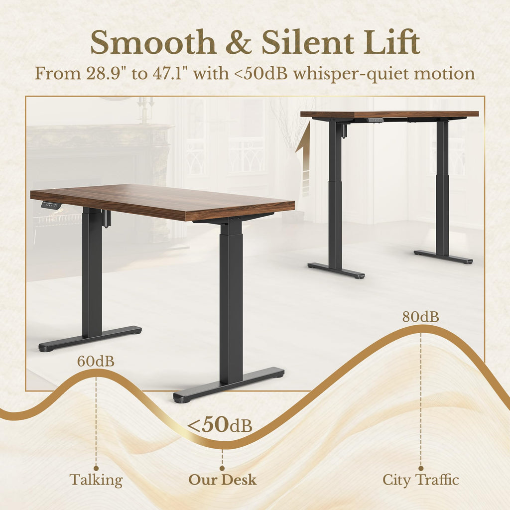 Electric Standing Desk, 48 Inch Adjustable Height Sit Stand Up Desk with 1.18" Thickness Whole-Piece Desktop, Computer Office Desk for Home Office, Black Walnut