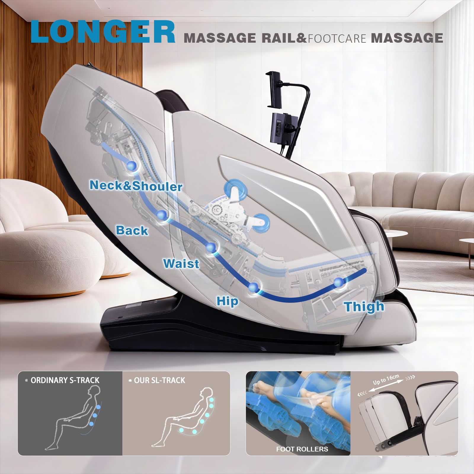 Zero Gravity Massage Chair with 55'' SL-Track & Body Scan - Shiatsu Massage Recliner with Heating & 40 Airbags - Voice Control, Foot Rollers, 15 Auto Modes & 9 Techniques (Coffee)