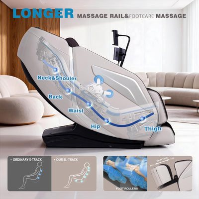 Zero Gravity Massage Chair with 55'' SL-Track & Body Scan - Shiatsu Massage Recliner with Heating & 40 Airbags - Voice Control, Foot Rollers, 15 Auto Modes & 9 Techniques (Coffee)