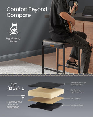 Bar Stools Set of 2, Counter Height Bar Stools, Synthetic Leather with Stitching, Mid-Century Modern Counter Stools, 26-Inch Tall, Kichen Home Bar Dining Room, Ink Black