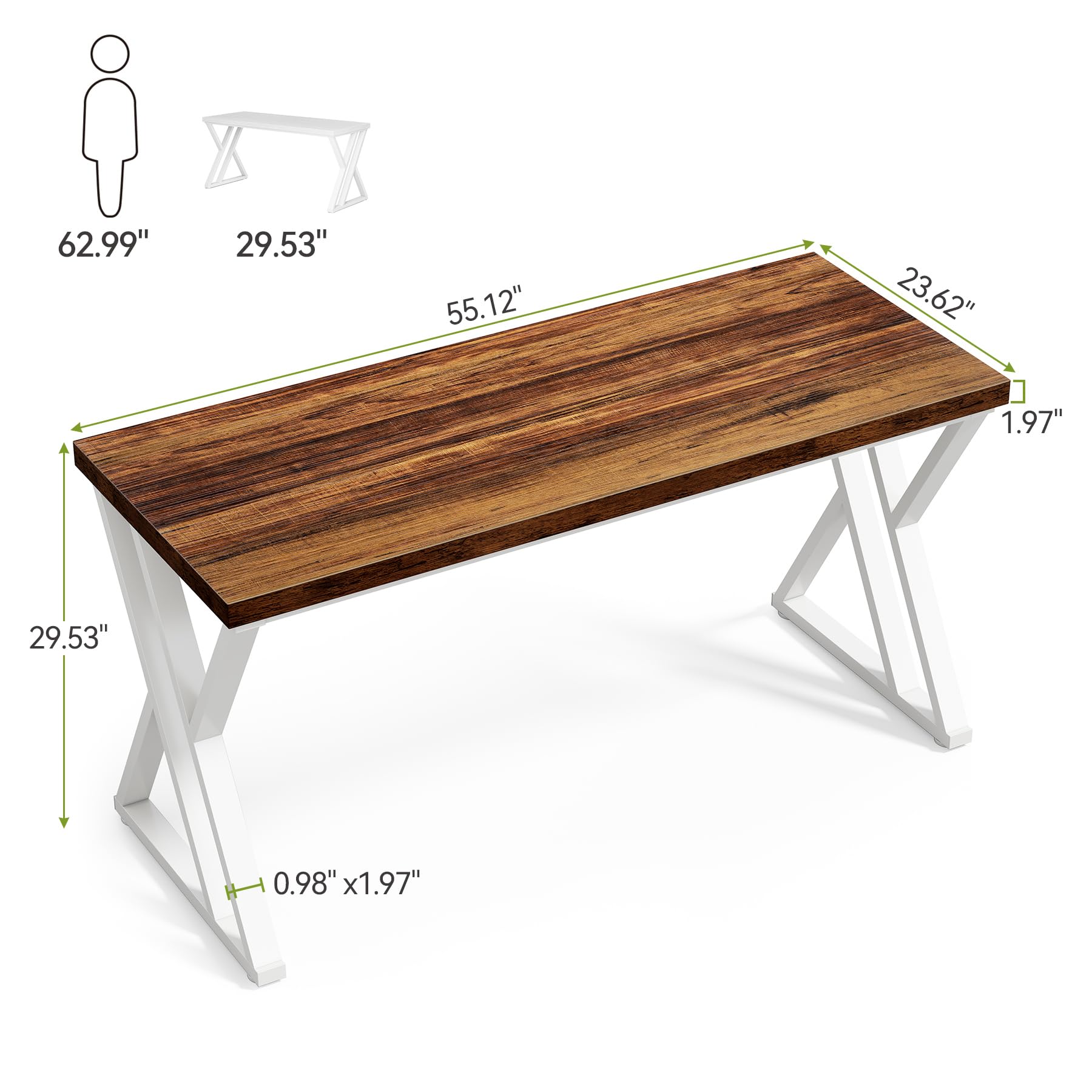 55 Inch Large Simple Industrial Computer Desk Study Writing Table Home Office Workstation,Brown