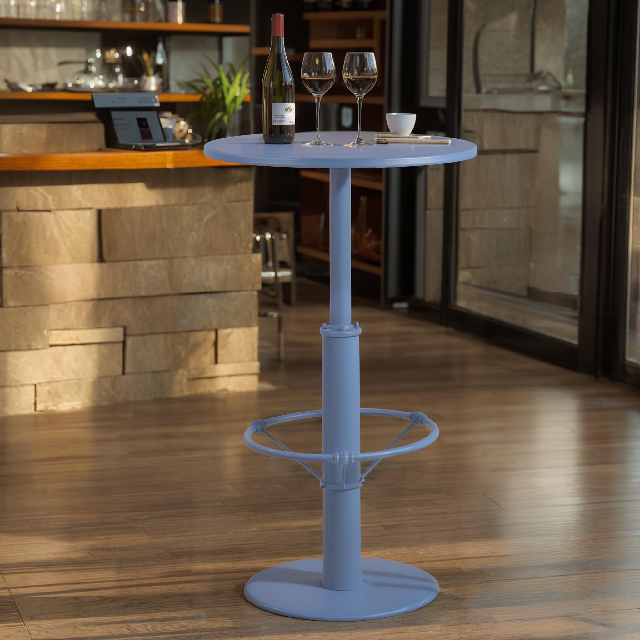 42" Tall Modern Industrial Bar Table-23.6" Dia Round Metal Top Bar Height Adjustable Standing Pub Table-Dining Room Bistro Table-Cocktail Use (Pigeon Blue)
