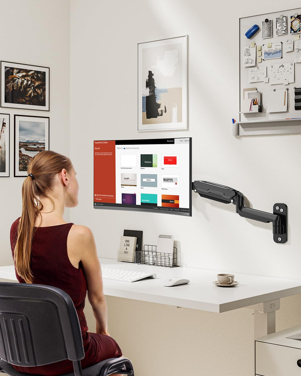 Single Monitor Wall Mount for 13 to 32 Inch Computer Screens, Height Adjustable Wall Mount Monitor Arm Holds Up to 19.8lbs, Full Motion Wall Bracket, VESA Mount 75x75, 100x100, Black