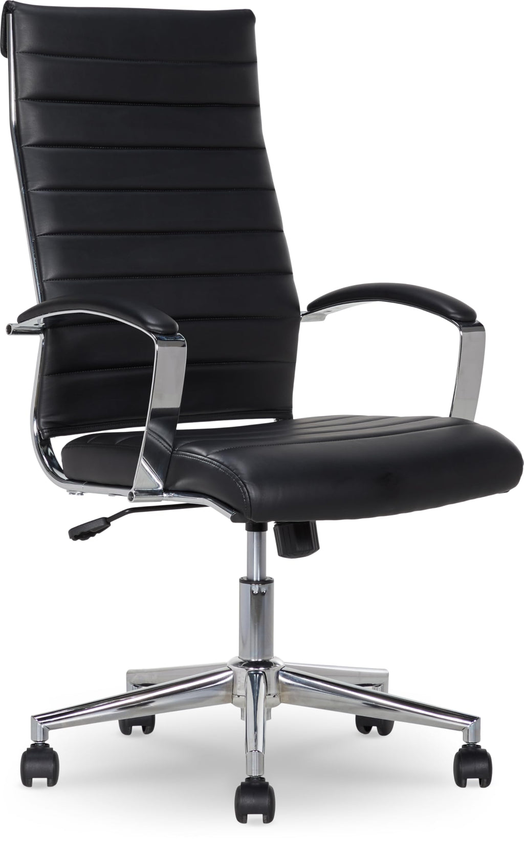 High-Back Swivel Office Chair with Lumbar Support, Ergonomic Ribbed Faux Leather, Adjustable Height, 45.25" x 24.75" x 23.25", Black