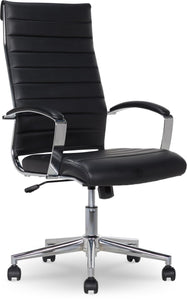 High-Back Swivel Office Chair with Lumbar Support, Ergonomic Ribbed Faux Leather, Adjustable Height, 45.25