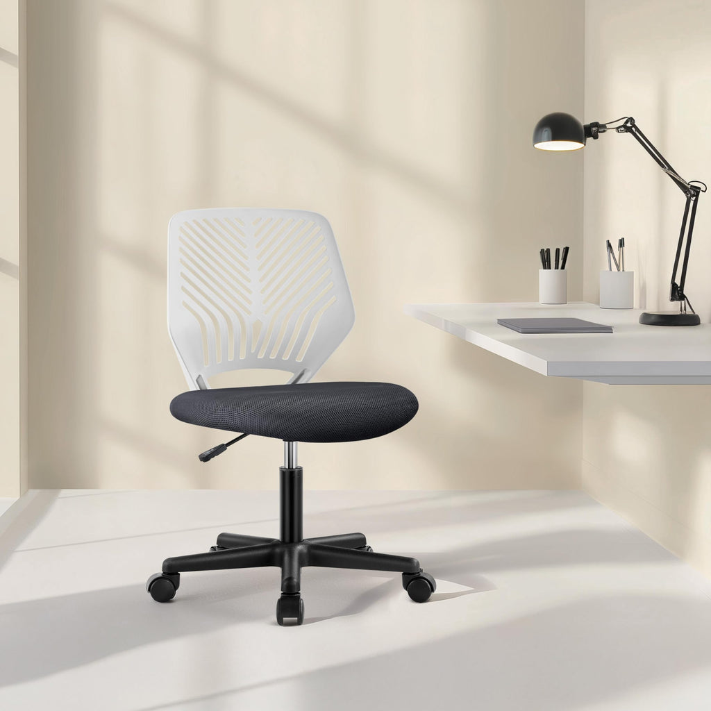 Students Cute Desk Chair Low-Back Armless Study Chair w/Lumbar Support Adjustable Swivel Chair in Home Bedroom School, Dark Gray