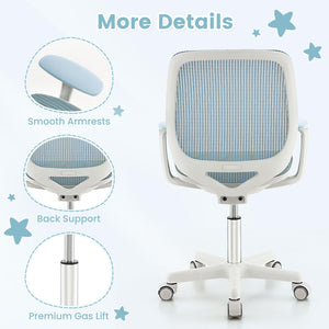 Kids Desk Chair, Height Adjustable Children Study Computer Chair with Armrests, Sit-Brake Casters, Swivel Mesh Task Chair for Boys Girls Teens Students, Kids Chair for Home, Office, School