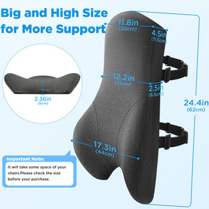 High Back Support Pillow for Office Chair, Fully Support Back Cushion - Memory Foam Lumbar Support Pillow for Office Chair, Desk, Gaming Chair, Promotes Posture Pain Relief Adjustable Straps