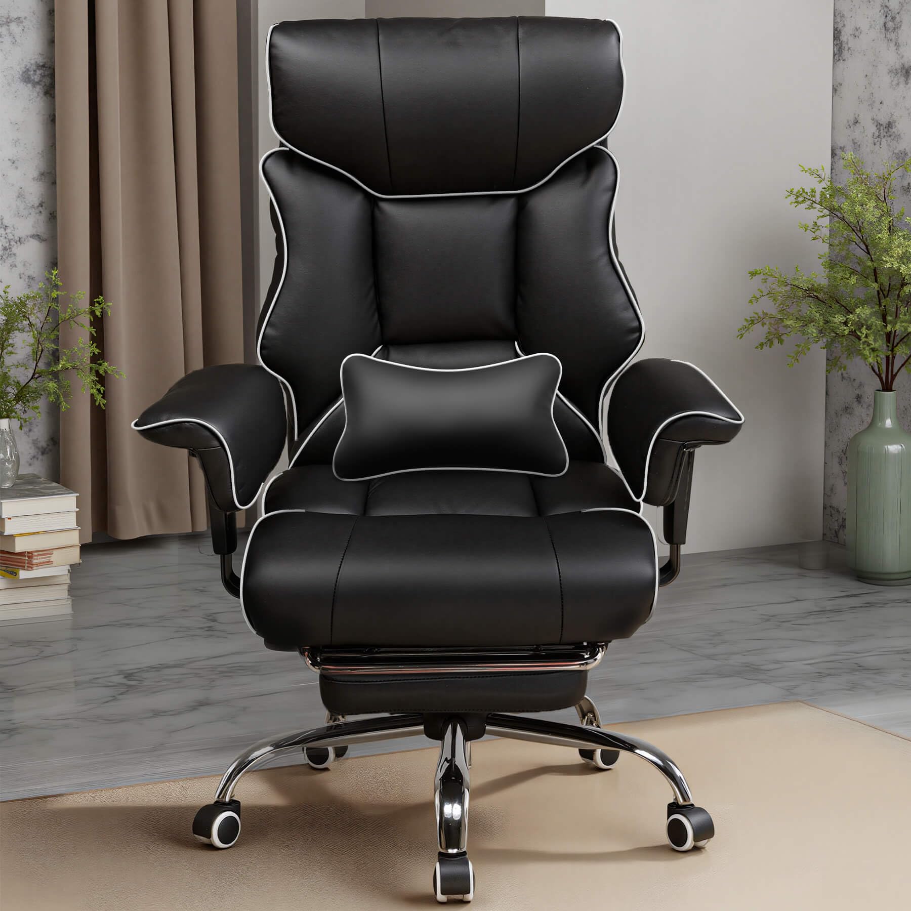 Big and Tall Gaming Chair 400lbs Heavy Duty Office Chair with Foot Rest & Ergonomic Pocket Spring Cushion, High Back Lumbar Support for Lower Back Pain Relief, White/Black