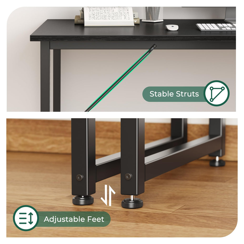Computer Desk, 55 Inch Home Office Desk, Gaming Writing Work from Home Study Desk, Large Legroom, Sturdy Metal Frame, Modern Simple, Black
