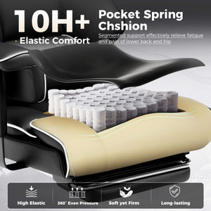 Big and Tall Gaming Chair 400lbs Heavy Duty Office Chair with Foot Rest & Ergonomic Pocket Spring Cushion, High Back Lumbar Support for Lower Back Pain Relief, White/Black