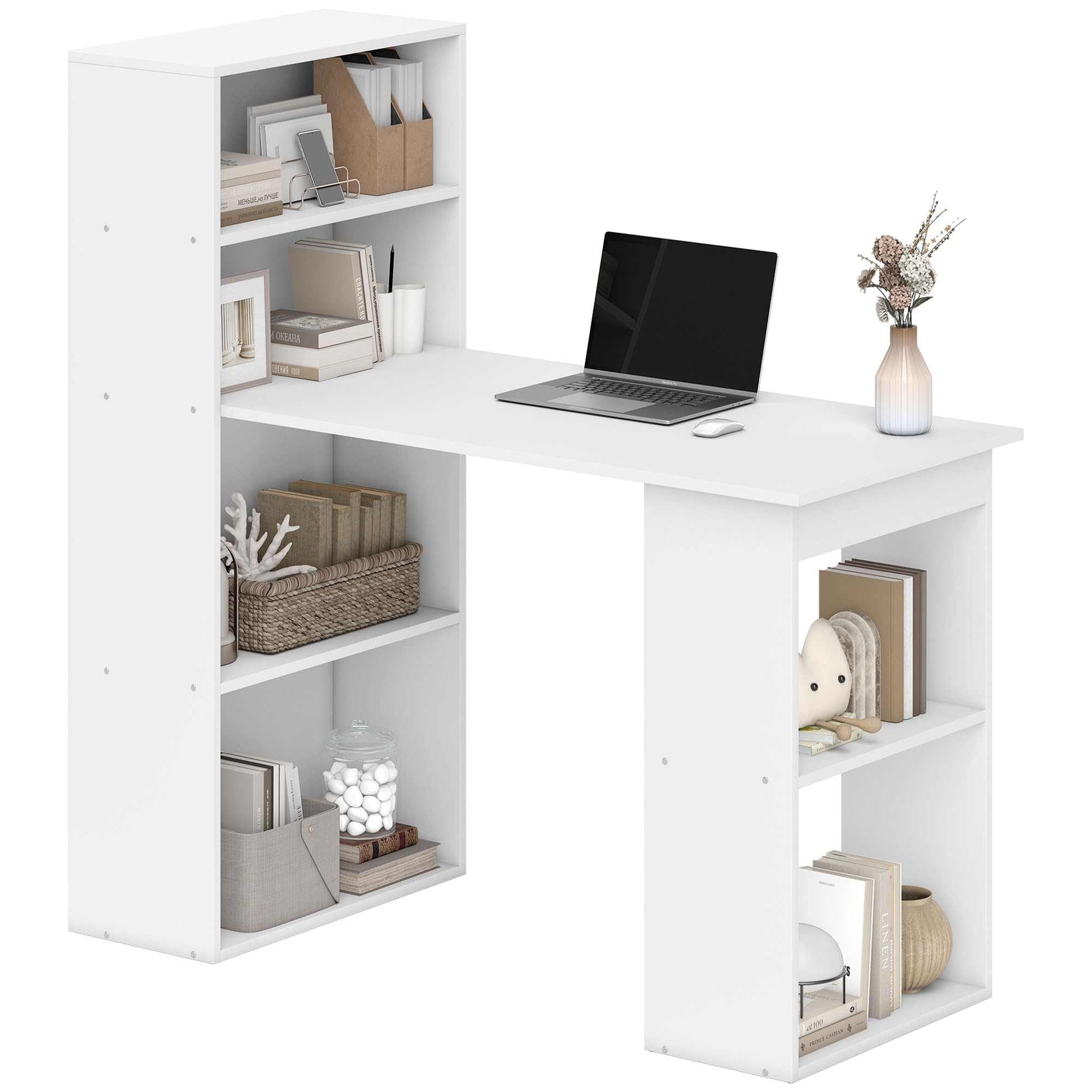 Modern Home Office Desk with 6-Tier Storage Shelves, 47