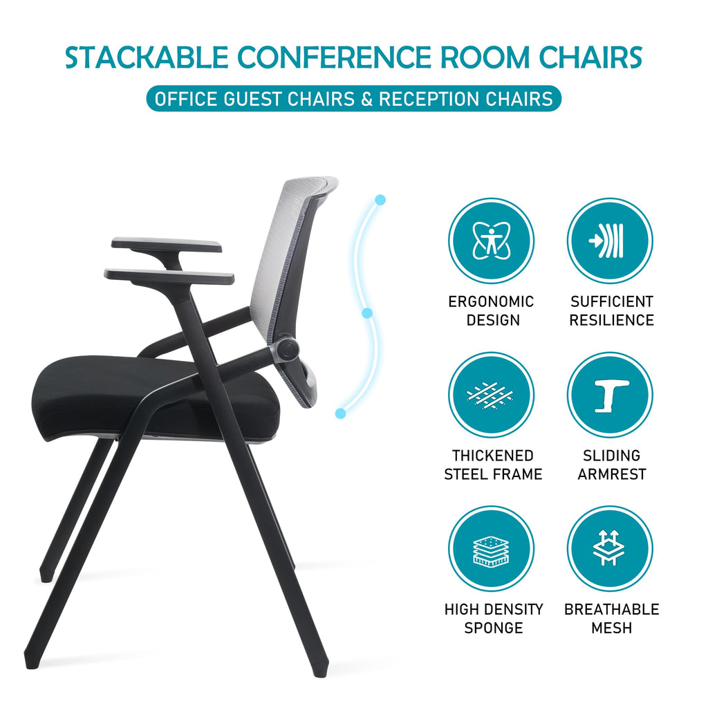 Conference Room Chairs, Folding Office Desk Chair with Lumbar Support and Sliding Armrest, Stackable Office Guest Chairs & Reception Chairs(12 Pack)