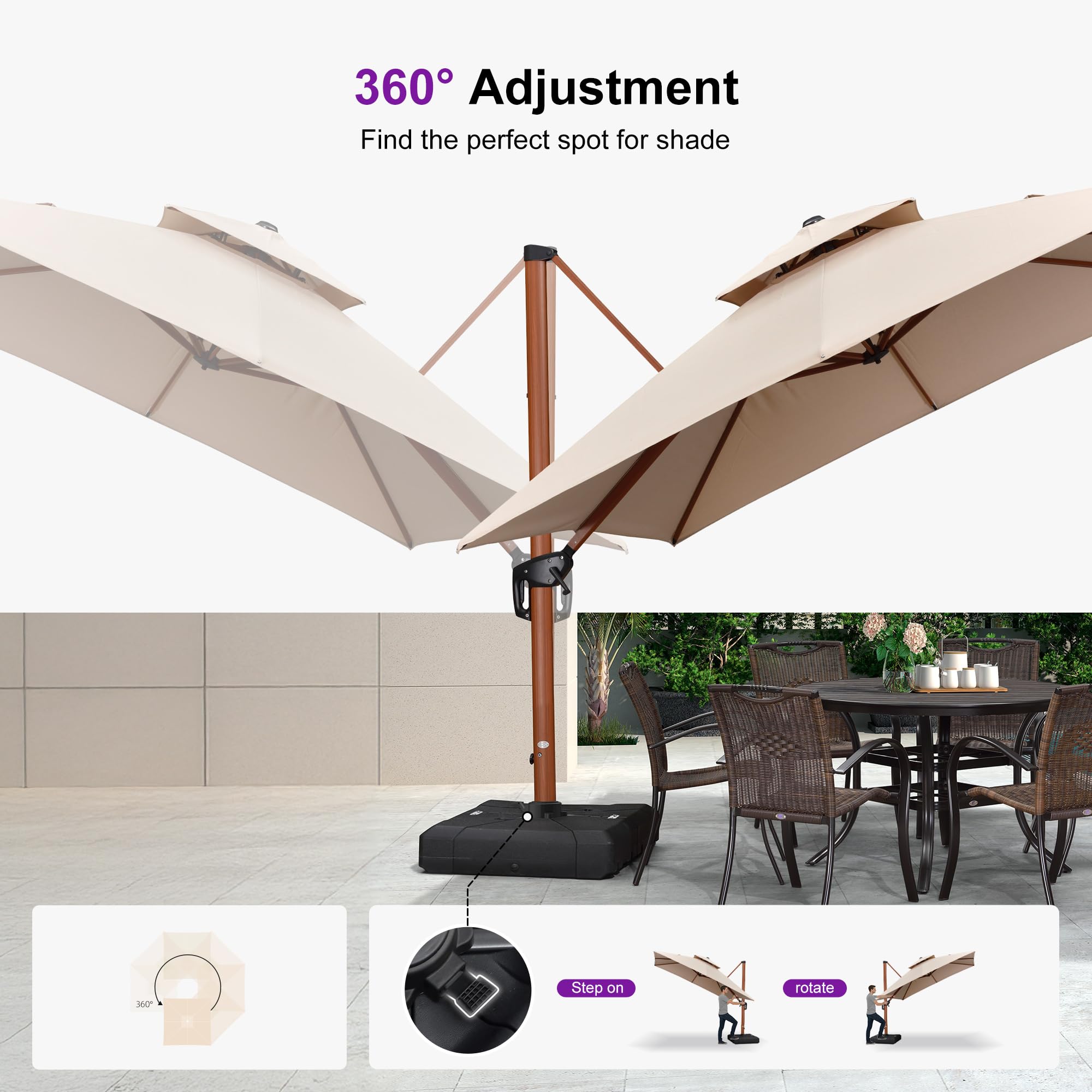 9ft Patio Umbrella Outdoor Square Umbrellas Large Cantilever Umbrella Windproof Offset Heavy Duty Sun Umbrellas for Garden Deck Pool Patio, Beige