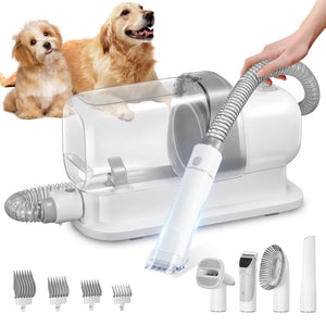 Dog Grooming Vacuum, Pet Grooming Vacuum Kit 2.3L Suction 99% Pet Hair with 5 Tools for Dog Cat for Shedding Grooming, Low Noise (Grey & White)