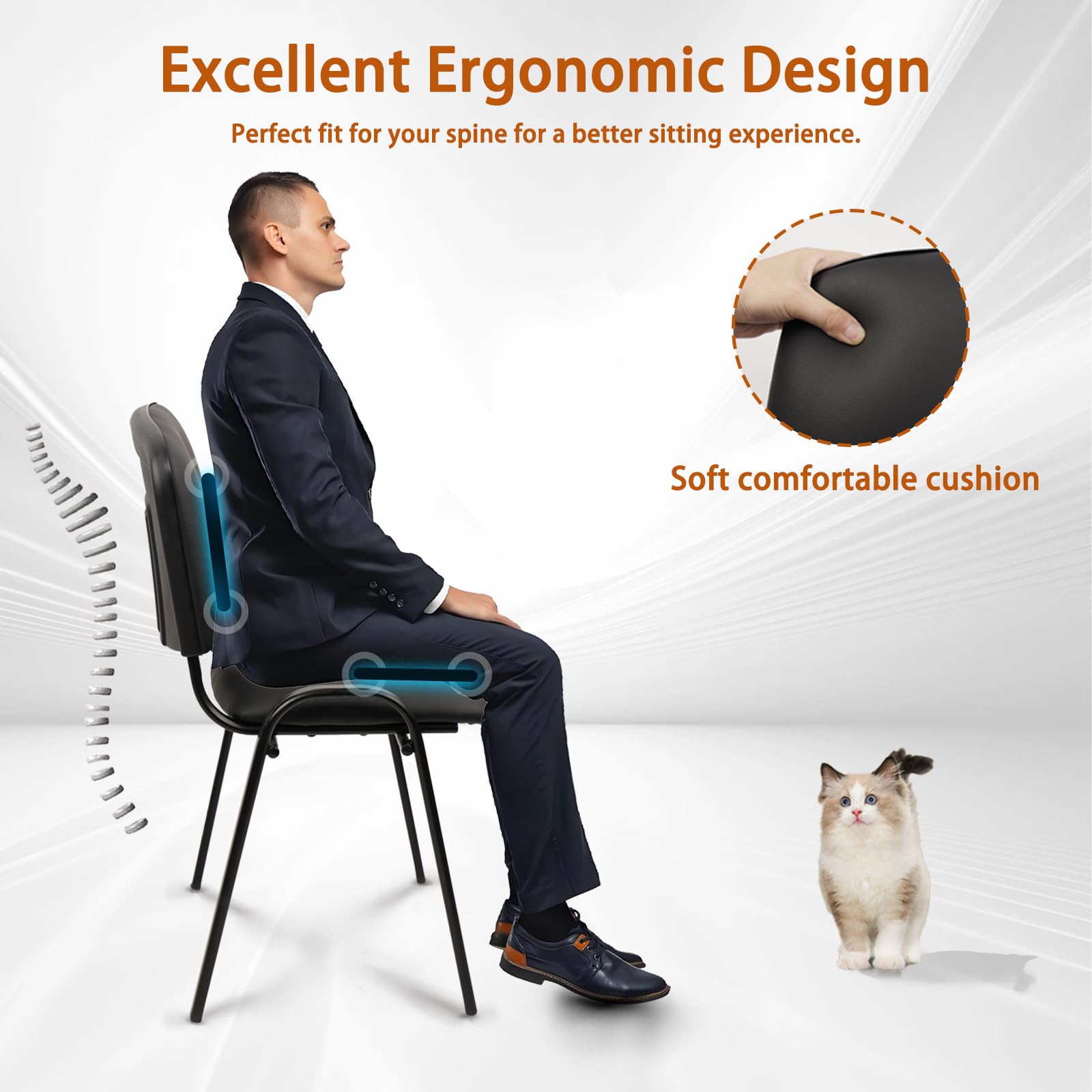 Black Set of 10, Stacking Conference Room Chairs No Wheels, PU Leather Waiting Room Chair Armless Stackable Office Guest Chair with Metal Frames for Reception Lobby Side Training School,