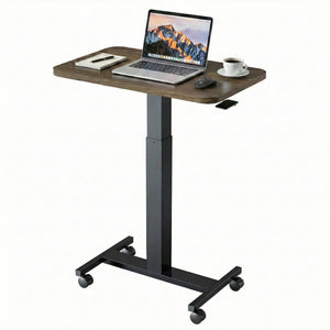 Small Rolling Laptop Standing Desk, Height Adjustable Mobile T-Base Desk with Lockable Casters, Portable Sit-Stand Workstation for Bedside & Sofa, Walnut