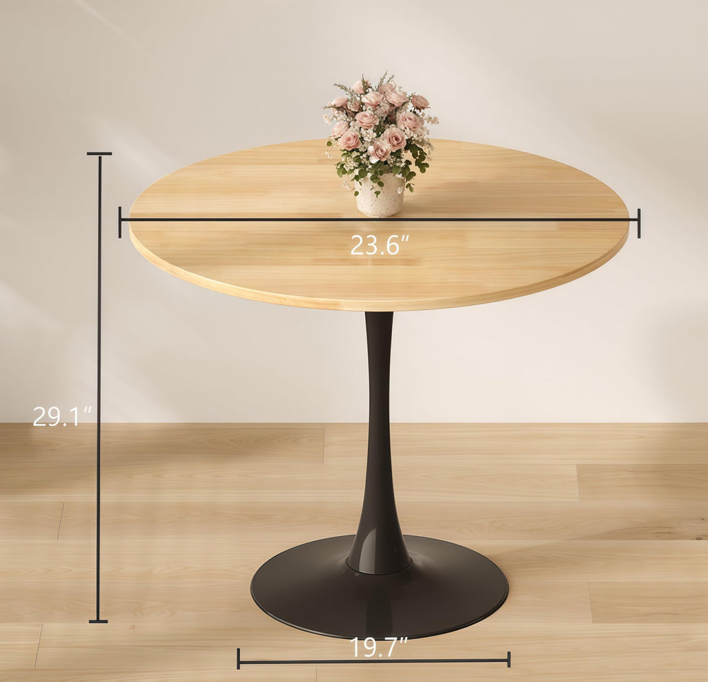 24" Tulip Table for 1-2 Persons Modern Round Dining Room Table, Mid-Century Modern Nature Small Kitchen Table with MDF Wooden Top, Leisure Coffee Table for Living Room, Dining Room, Office
