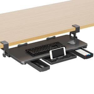 Keyboard Tray Under Desk with Storage Drawer Large C-Clamp 26.7”(31” Including Clamps) x 11.8” Slide-Out Platform Computer Drawer Pull Out Keyboard & Mouse Tray DSF7CT