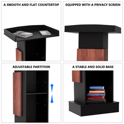 Customizable Logo & Text Podium Stand,Wood Lectern with Adjustable Partition,Church Pulpit with Storage,Mic Stand Space,Wooden Podium for Churches,Seminars and Schools