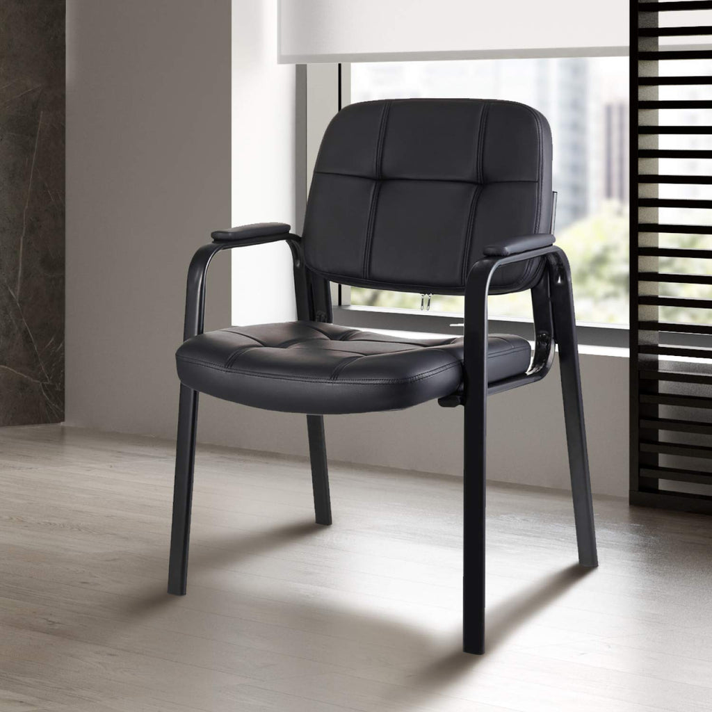 Classic Reception Chair with Padded Armrests and Sturdy Steel Frame, Ergonomic Guest Chair for Office Conference Waiting Meeting Room, Black (4 Pack)