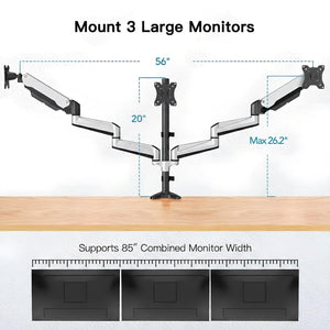 Gaming Triple Monitor Stand, Full Motion Articulating Triple Monitor Mount Fit 17 to 32 inch Flat/Curved LCD Computer Screens with Clamp, Grommet Kit, Silver