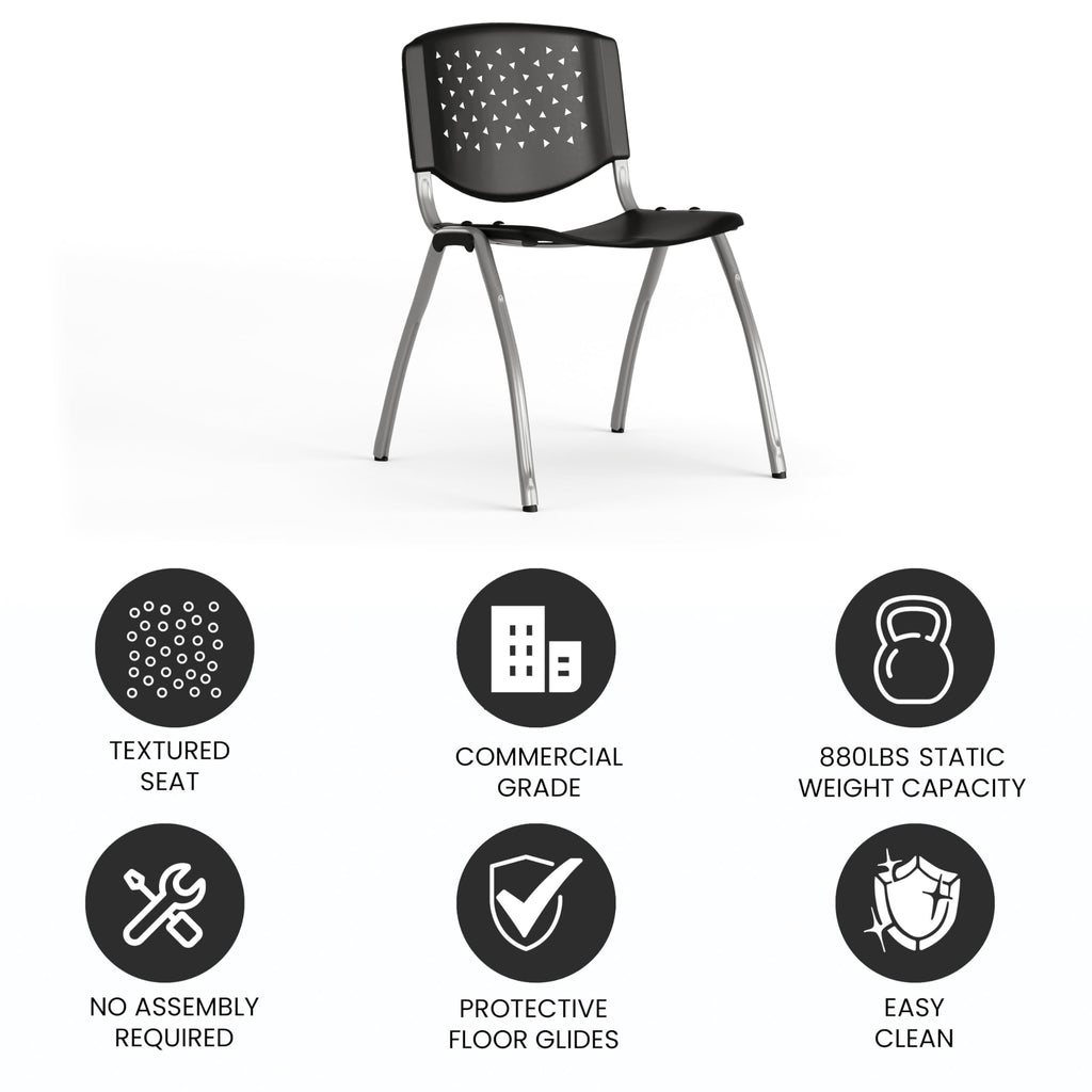 HERCULES Series 880 lb. Capacity Black Plastic Stack Chair with Titanium Gray Powder Coated Frame