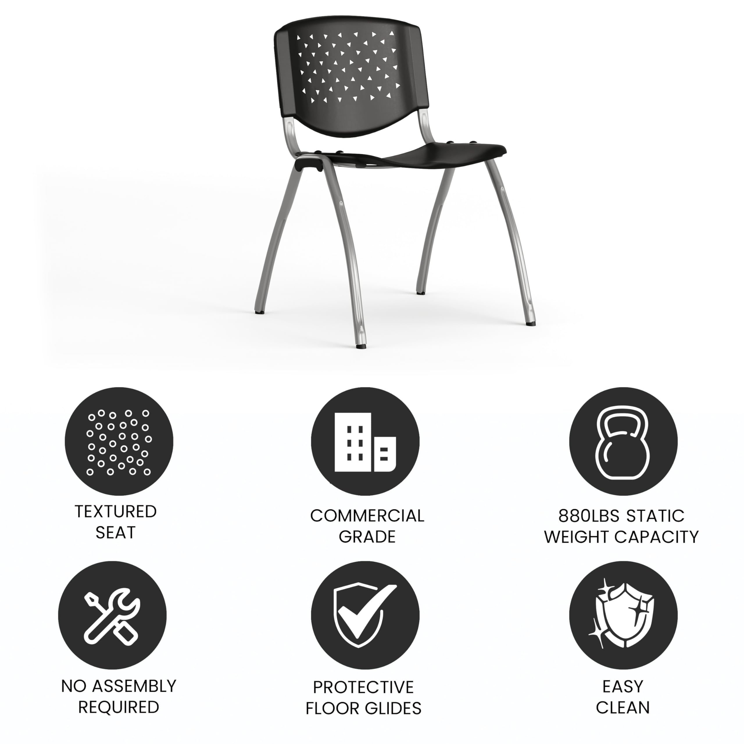 HERCULES Series 880 lb. Capacity Black Plastic Stack Chair with Titanium Gray Powder Coated Frame