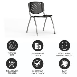 HERCULES Series 880 lb. Capacity Black Plastic Stack Chair with Titanium Gray Powder Coated Frame