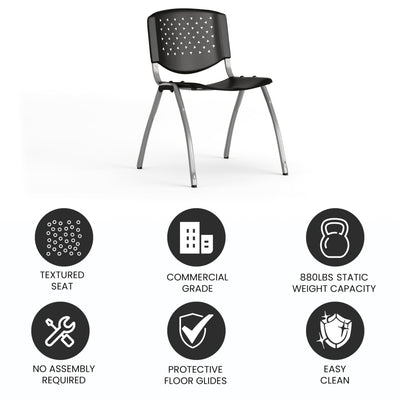 HERCULES Series 880 lb. Capacity Black Plastic Stack Chair with Titanium Gray Powder Coated Frame
