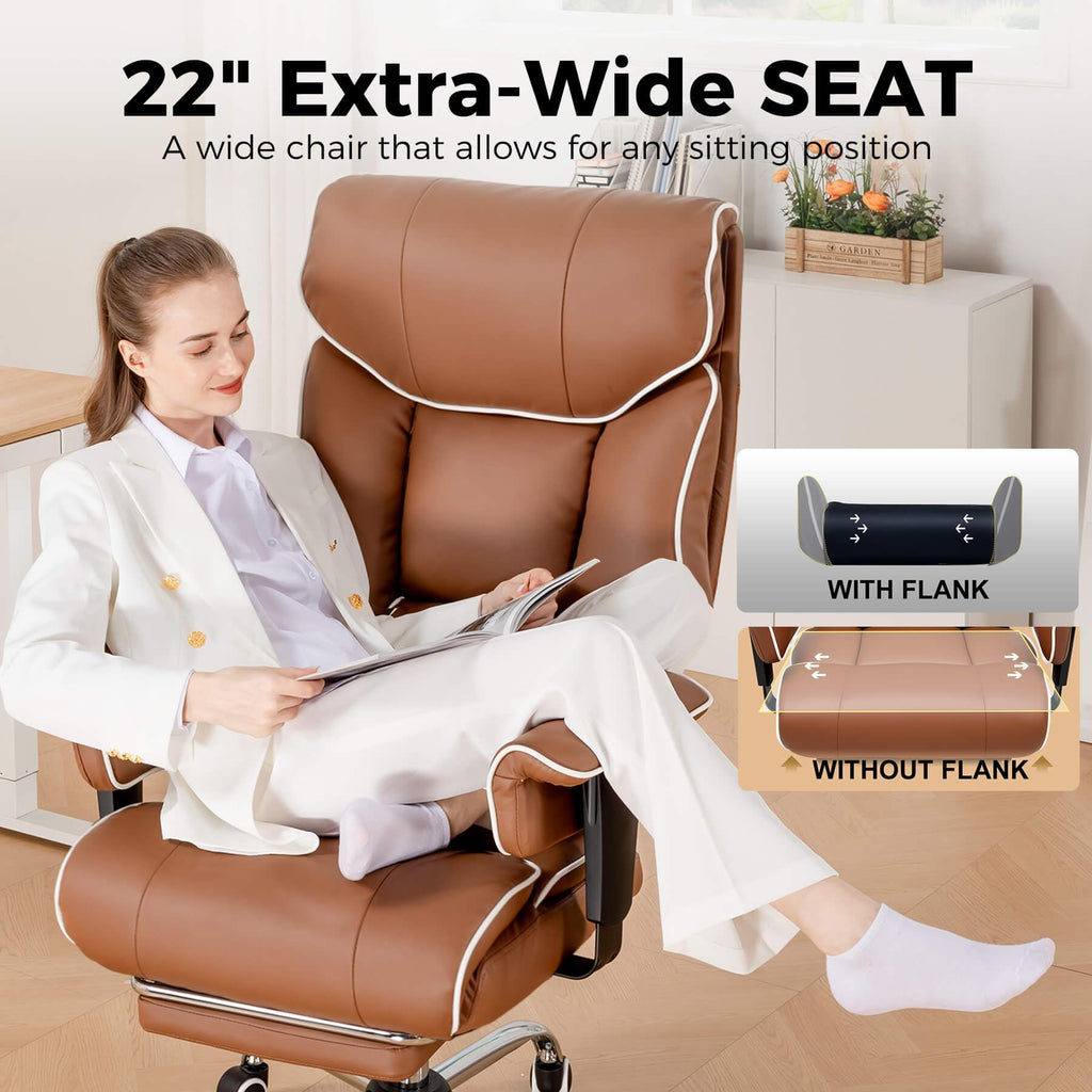 Big and Tall Gaming Chair 400lbs Heavy Duty Office Chair with Foot Rest & Ergonomic Pocket Spring Cushion, High Back Lumbar Support for Lower Back Pain Relief, Coffee Brown