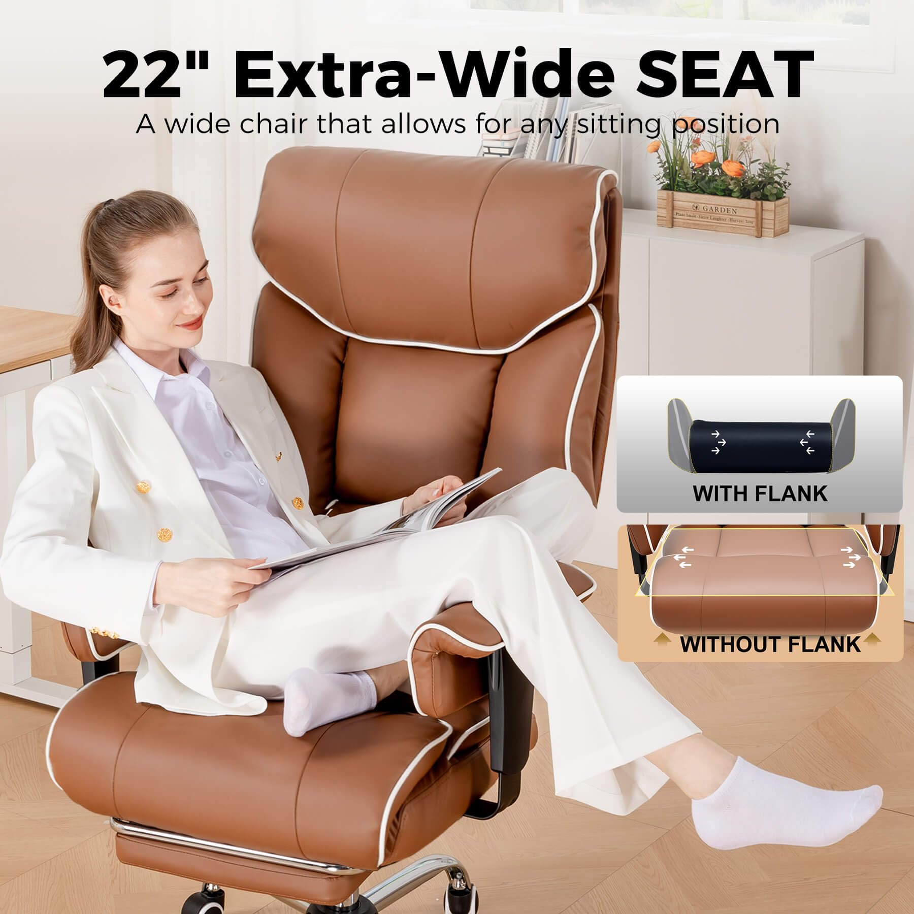 Big and Tall Gaming Chair 400lbs Heavy Duty Office Chair with Foot Rest & Ergonomic Pocket Spring Cushion, High Back Lumbar Support for Lower Back Pain Relief, Coffee Brown