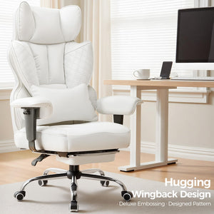 Desk Office Chair Big and Tall Office Chairs Ergonomic Gaming Chairs with Wide Seat Leather High Back Chair with Foot Rest Adjustable Armrests Pocket Spring Lumbar Support