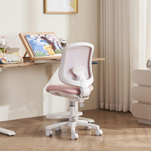 Desk Chair, Ergonomic Study Chair for Kids with Lumbar Support and Footrest, Adjustable Height, Mesh Student Chair with Adjustable backrest, Model Shell (Pink)