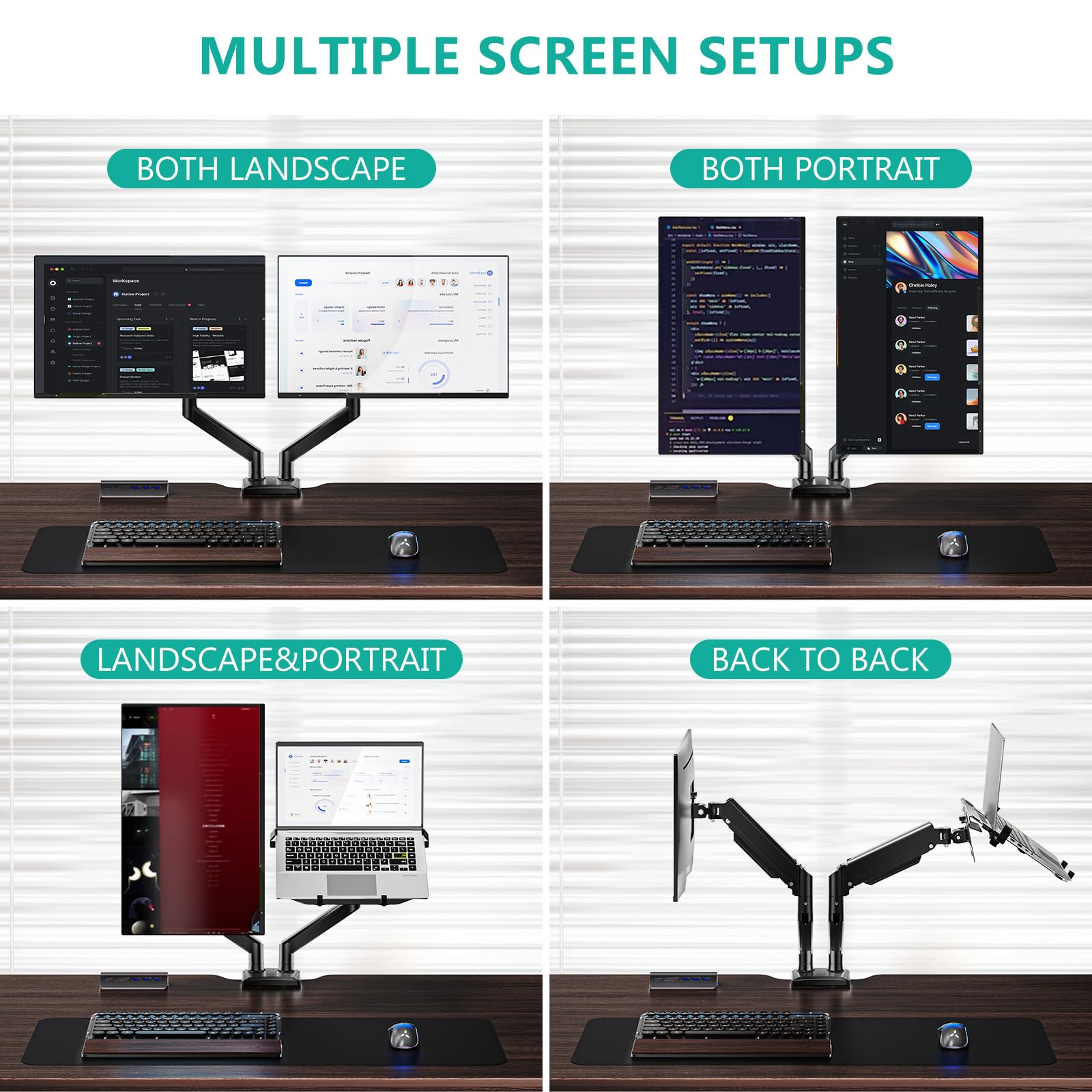 Laptop Desk Mount, Dual Monitor Arm with Laptop Holder, Adjustable Height Laptop Arm Mount for Desk, Fits 17” Notebook and 32” Monitors, Up to 22Lbs (GSMP002LP), Black
