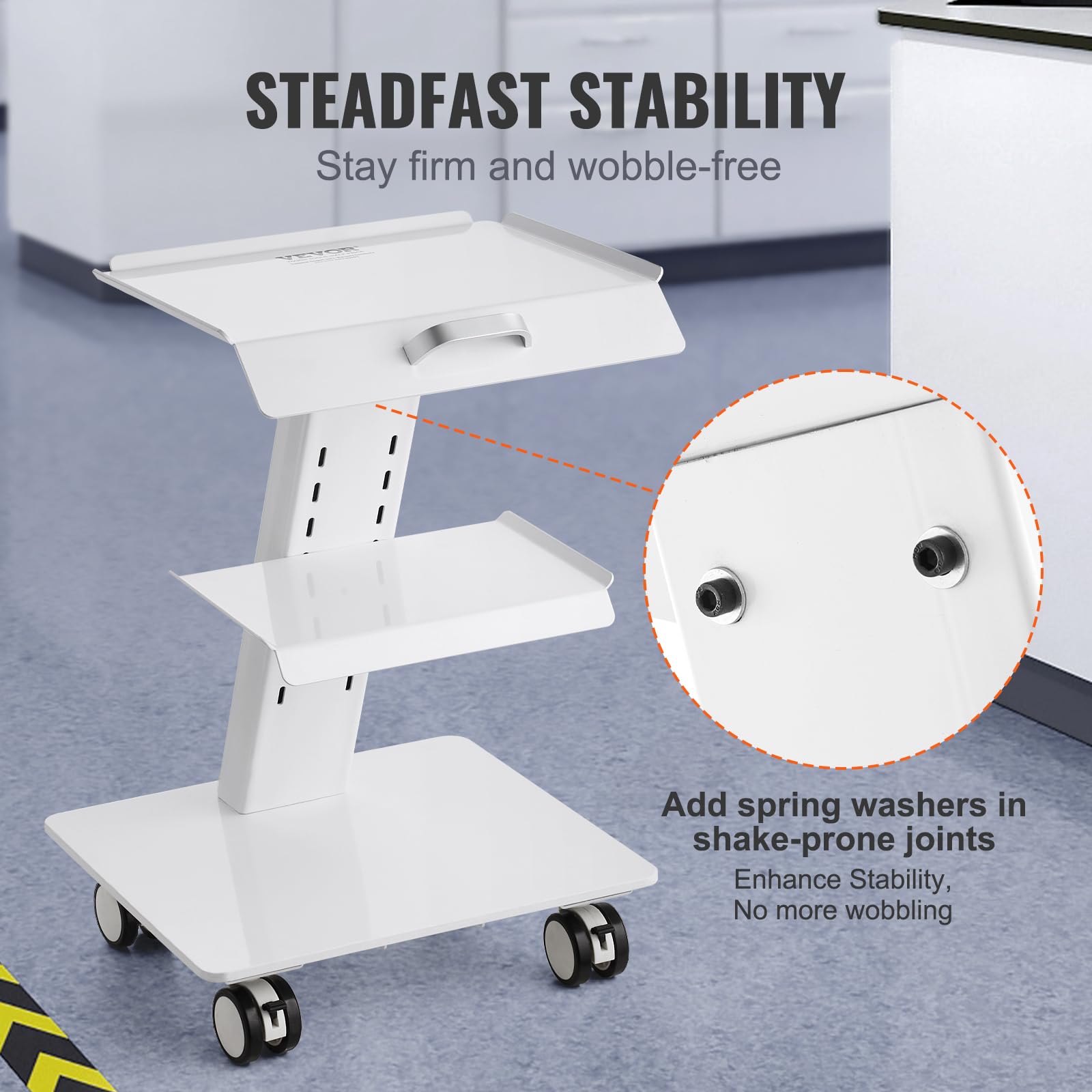 Trolley Cart with Swivel Wheels, 3-Layer Mobile Esthetician Cart, Steel Metal Rolling Tray for Lab, Clinic, Beauty and Salon, 220 lbs Weight Capacity