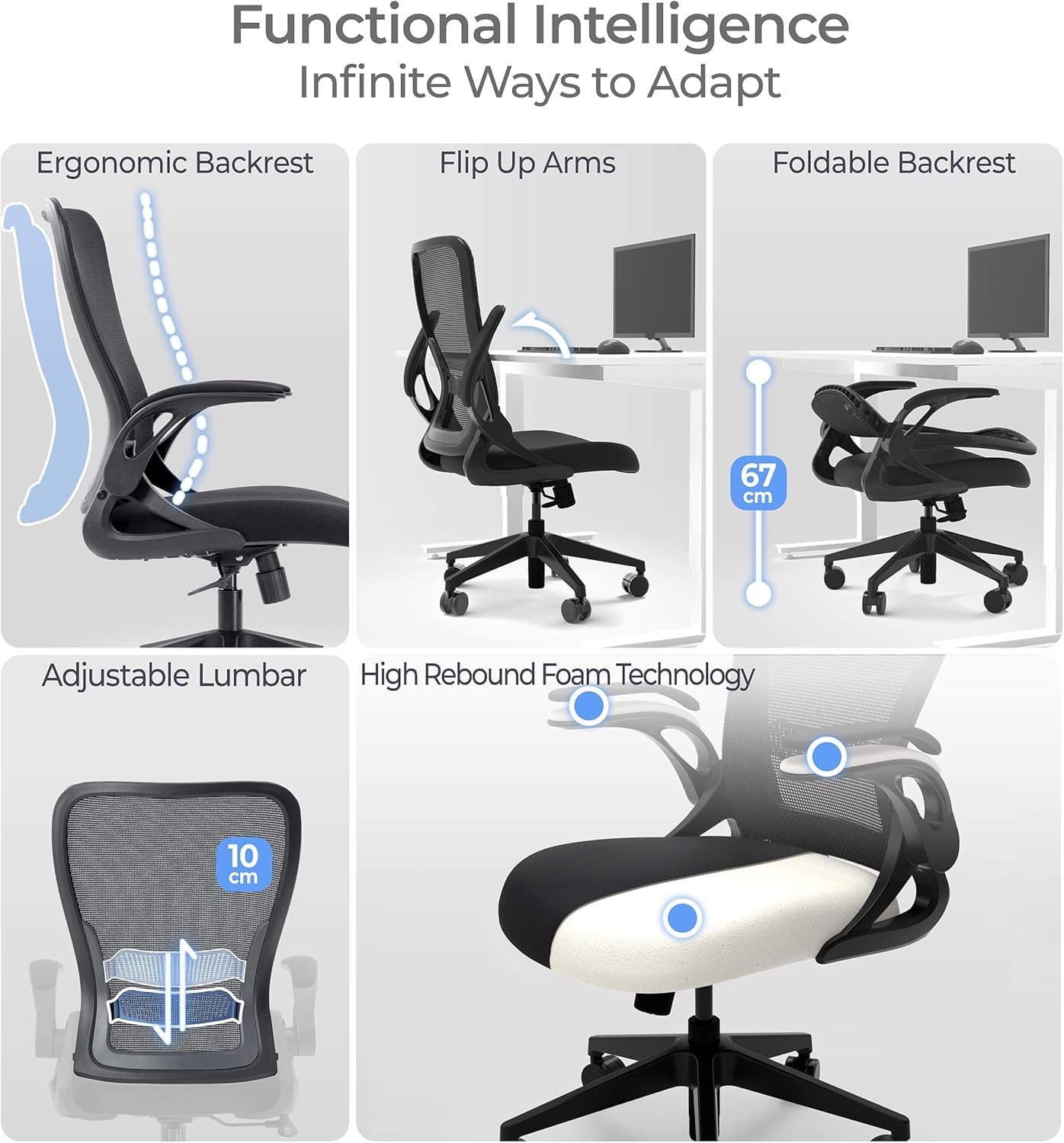 Model U Folding Office Chair Ergonomic Mesh Computer Chair for Small Room Adults Kids