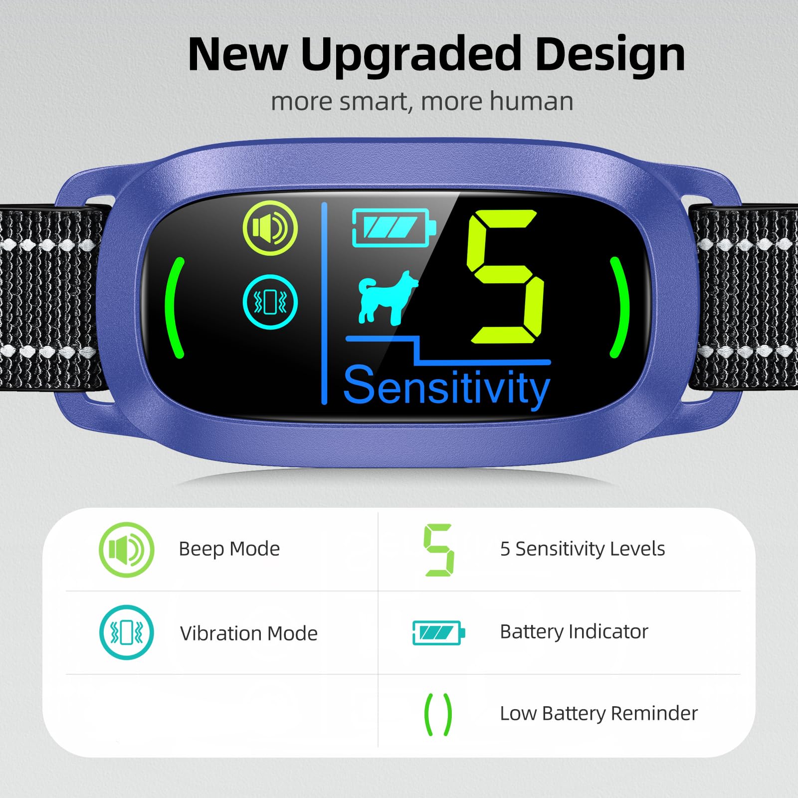 Dog Bark Collar for Large Medium Small Dogs, Rechargeable Smart Bark Collar, Anti Barking Training Collar with 5 Adjustable Sensitivity Beep Vibration (Purple)