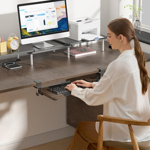 Keyboard Tray Under Desk Pull Out with C Clamp Mount, Computer Keyboard & Mouse Tray, 25.6 (30 Including Clamps) x 11.8 inch Slide-Out Platform Computer Drawer for Typing, DSF1C