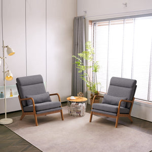 High Back Dark Grey Accent Chairs Set of 2, Upholstered Mid Century Modern Lounge Chairs Reading Chairs Side Sitting Chair Solid Wood Farmhouse Armchairs for Living Room, Bedroom, Guest Room