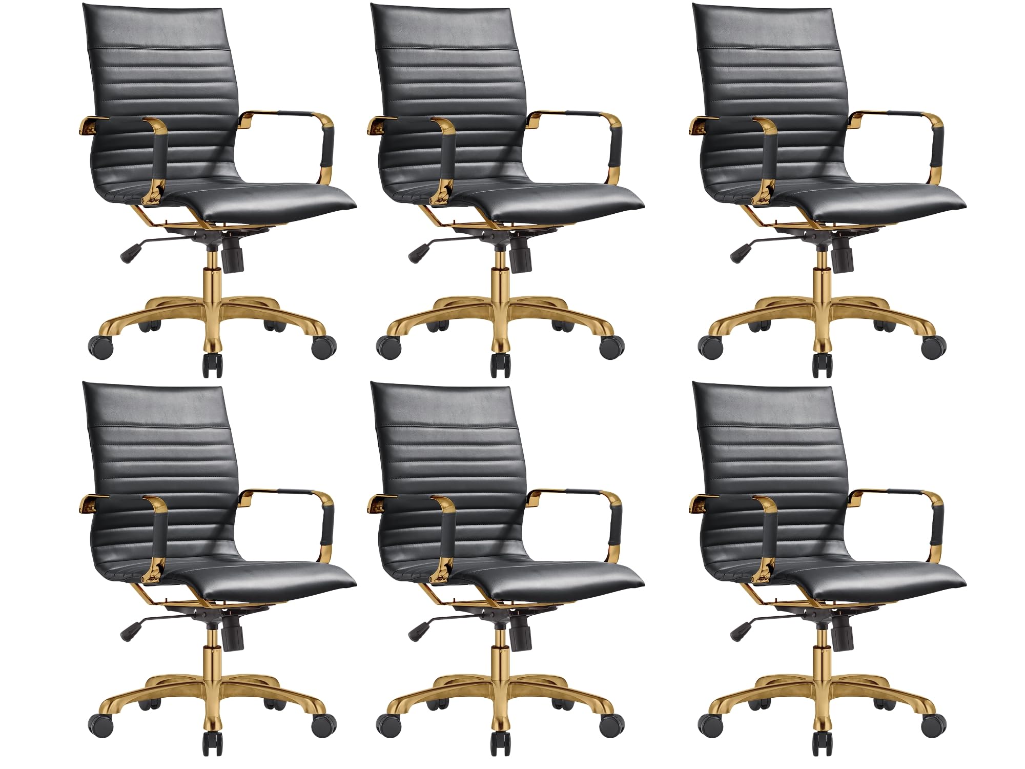 Qty 6 Modern Ergonomic Executive Office Chair, High-Back Leather Conference Desk Chair with Adjustable Height, Tilt Control, 360° Swivel & Gold Frame for Home Office