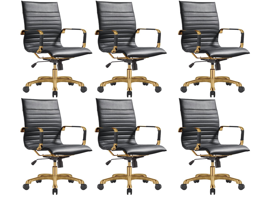 Qty 6 Modern Ergonomic Executive Office Chair, High-Back Leather Conference Desk Chair with Adjustable Height, Tilt Control, 360° Swivel & Gold Frame for Home Office