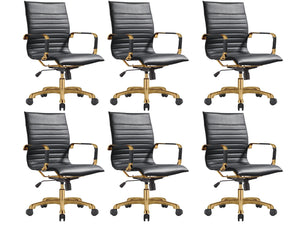 Qty 6 Modern Ergonomic Executive Office Chair, High-Back Leather Conference Desk Chair with Adjustable Height, Tilt Control, 360° Swivel & Gold Frame for Home Office